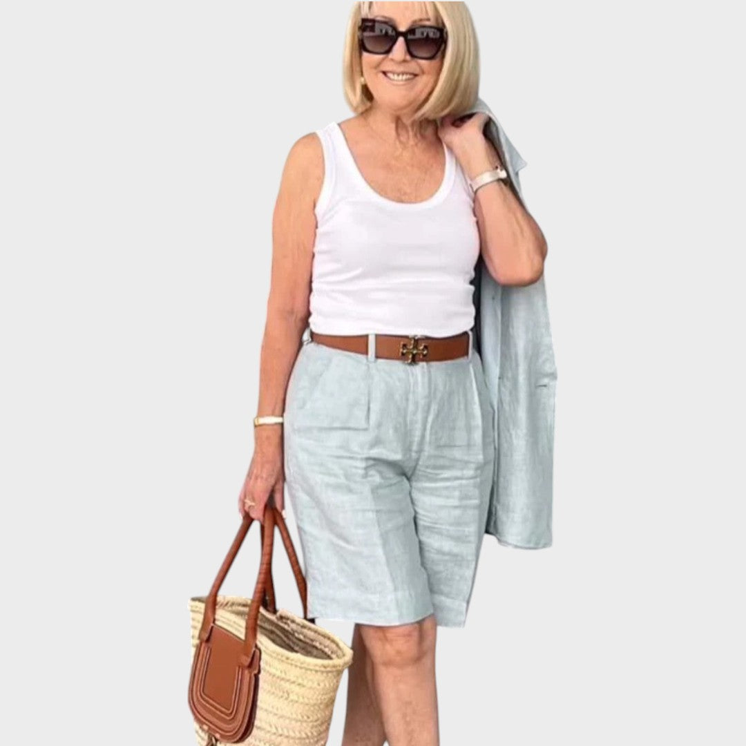 Riley | Conjunto de Linho com Blazer de Manga 3/4 e Short de Cintura Alta
