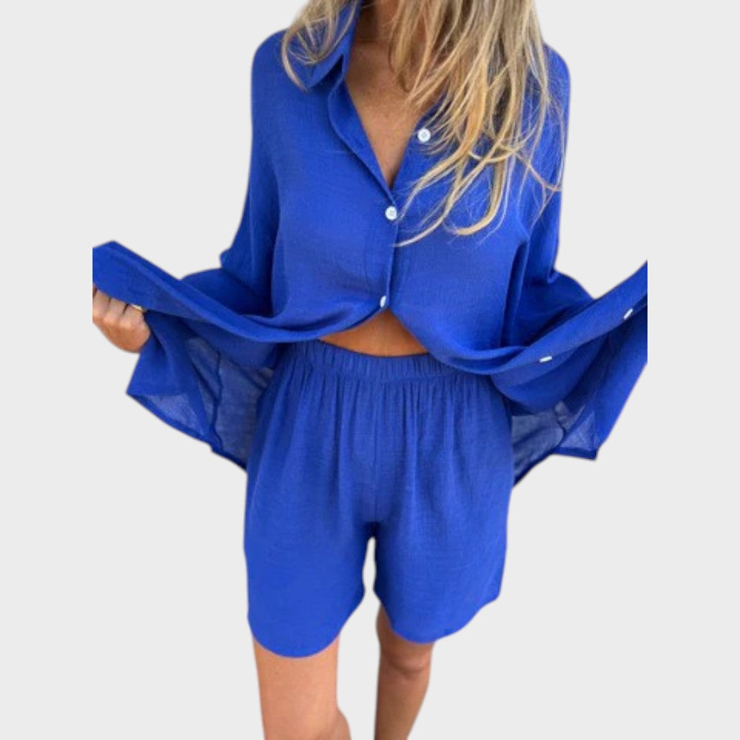 Nora | Conjunto de Camisa e Shorts de Linho Leve e Confortável para o Dia a Dia