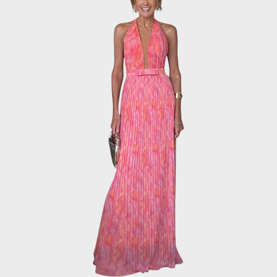 Rosita | Vestido Longo Plissado com Decote em V e Costas Abertas