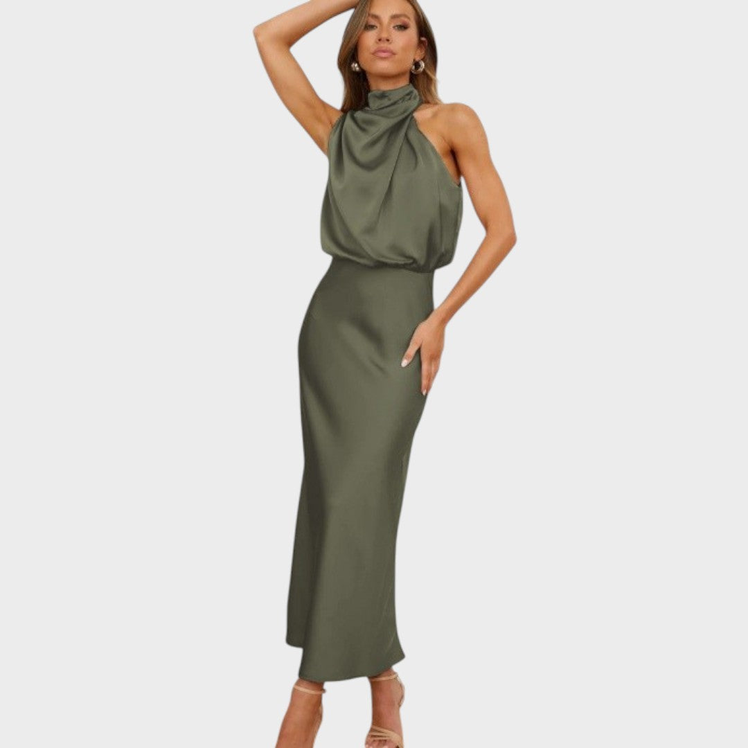 Chantal | Elegante Vestido de Cetim Fluido para Jantares e Cerimônias