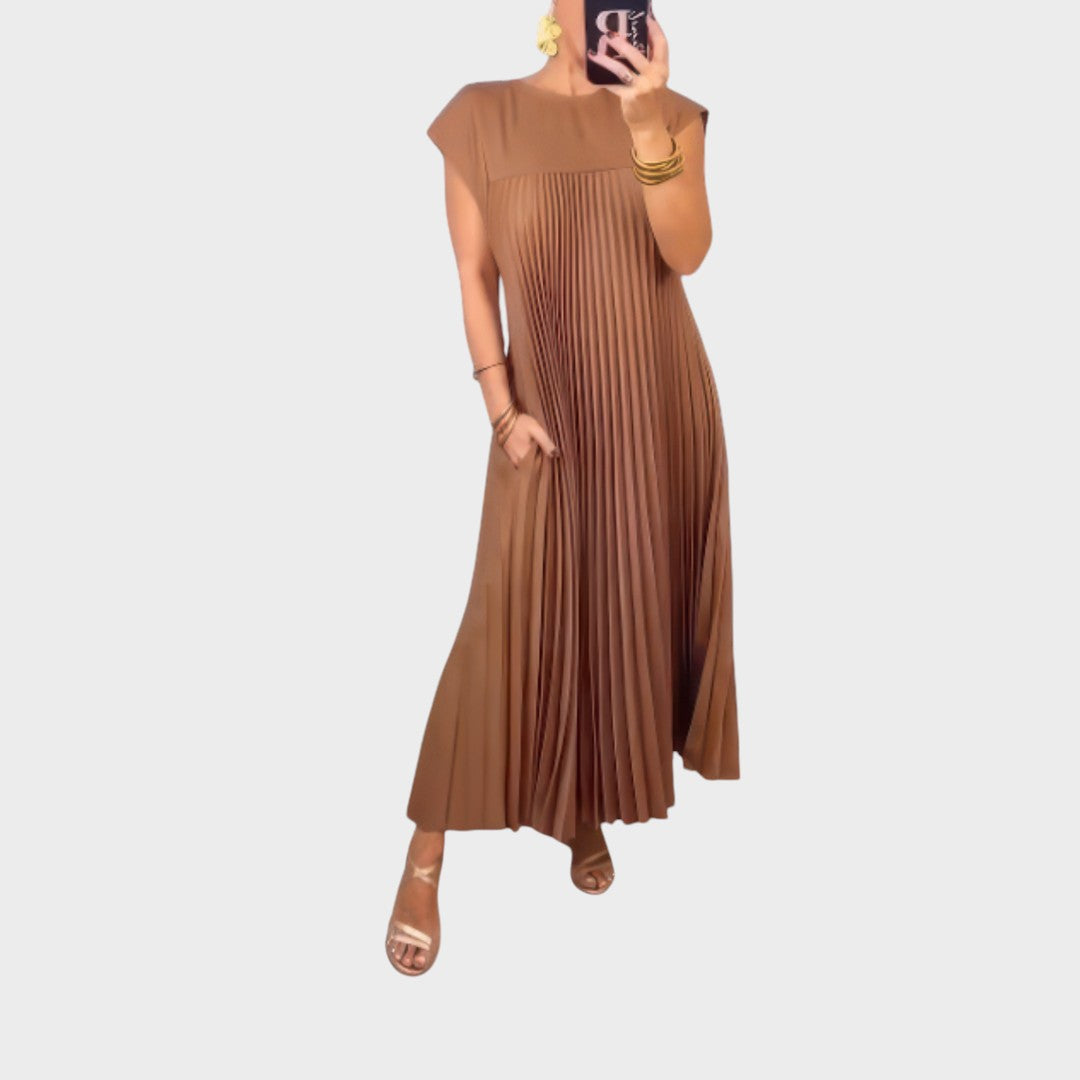 Celine | Vestido Plissado Fluido e Solto para Tardes Ensolaradas e Ocasiões Especiais