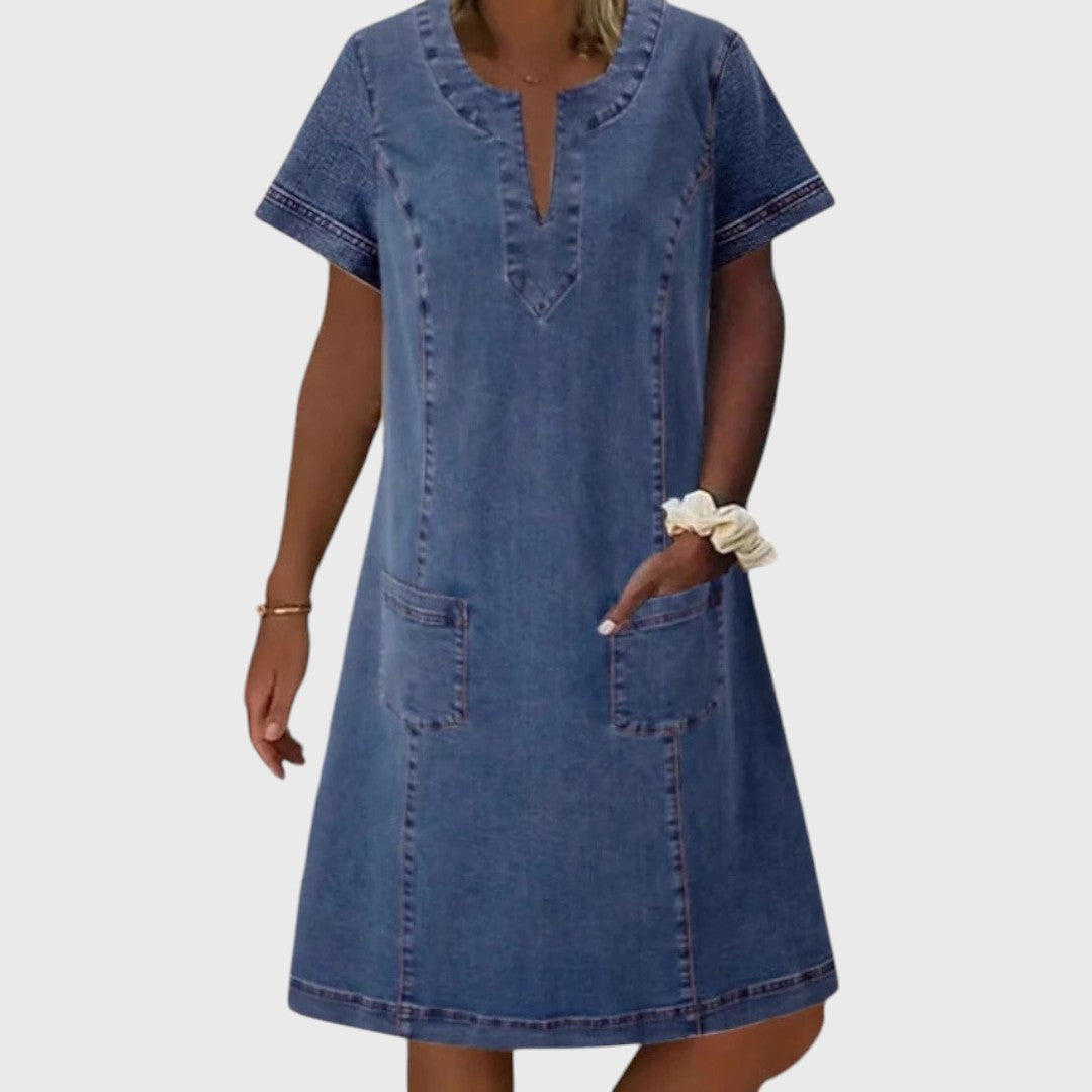 Mila | Vestido Jeans com Decote em V para o Dia a Dia