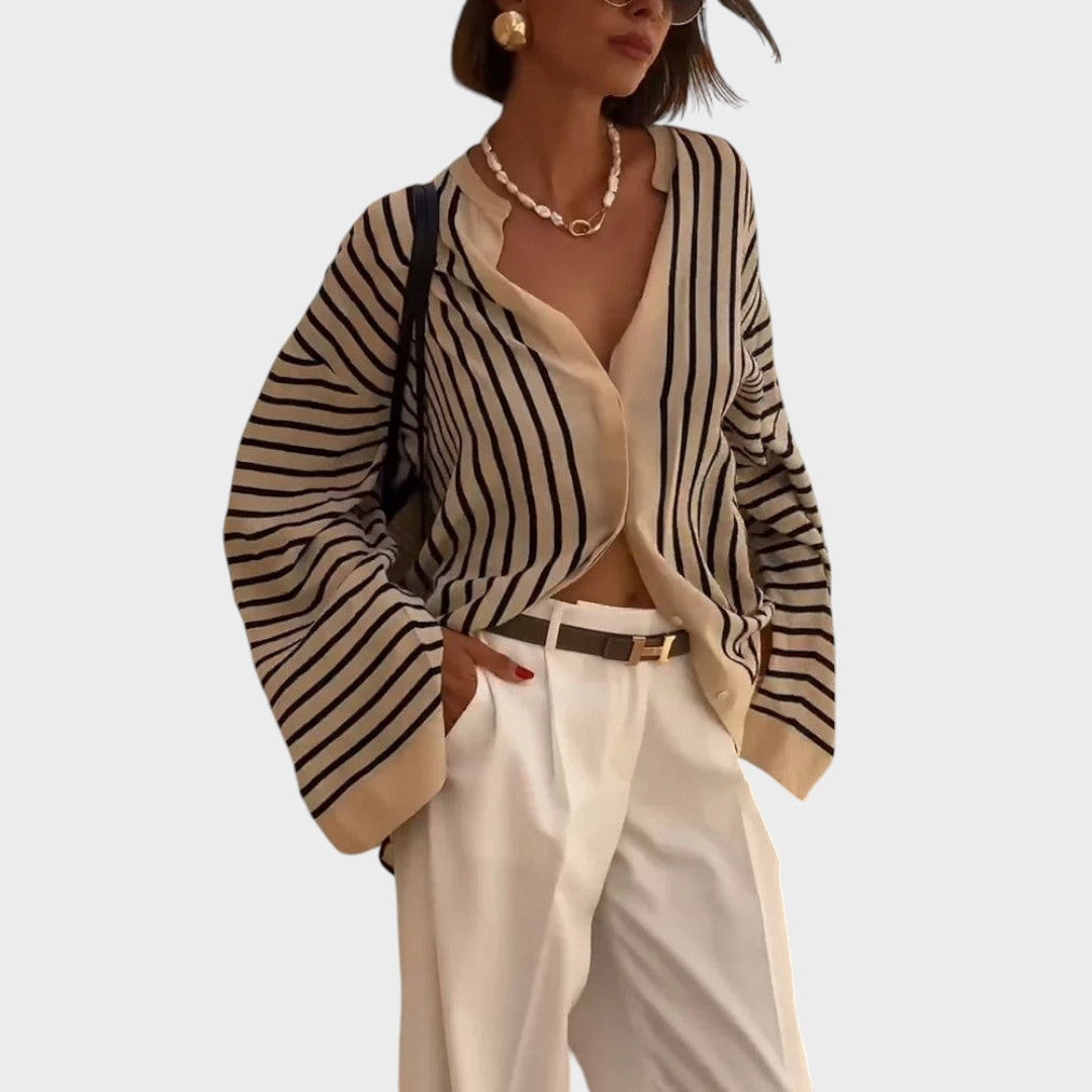 Marbella | Camisa Fluida de Listras em Tons Neutros