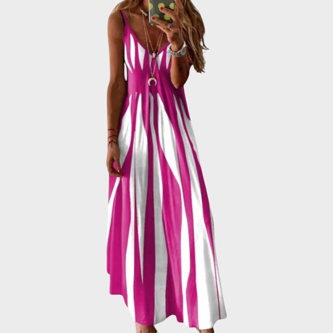 Anita | Vestido Longo Listrado Sem Mangas