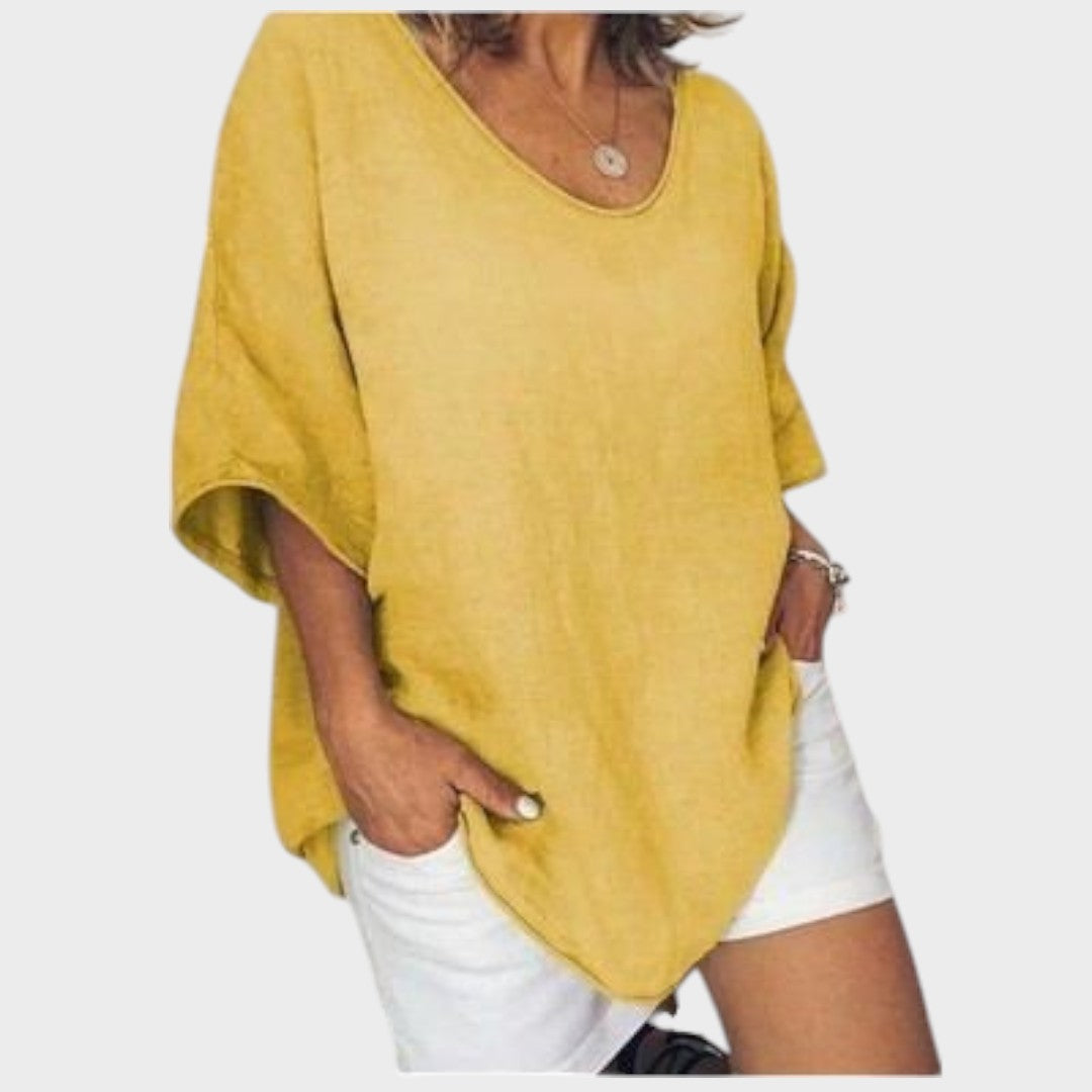 Grace | Blusa Básica Solta de Manga Curta com Cobertura no Quadril