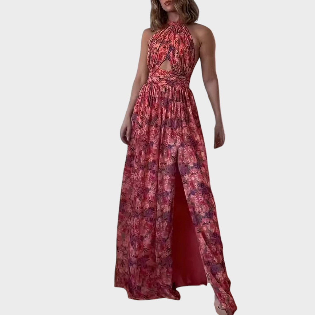 Lunay | Vestido Longo Costas Abertas com Estampa Floral para Dias de Verão