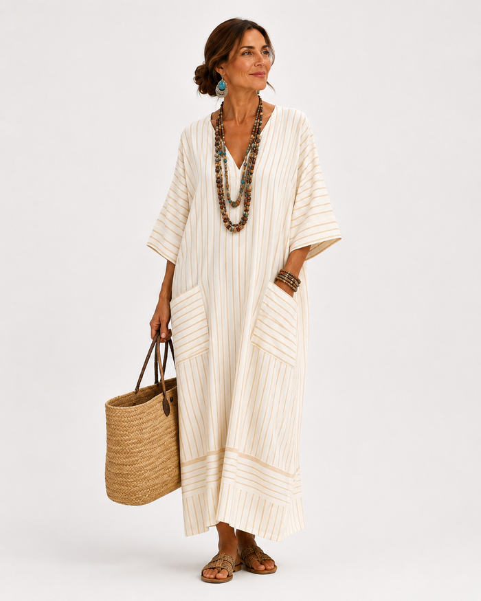 Caftan Farah Bege Listrado