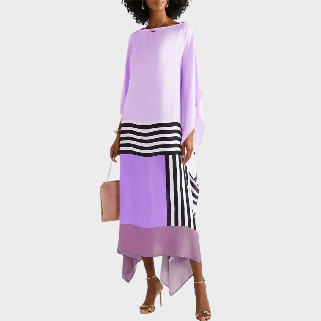 Sora | Vestido Elegante com Estampa Geométrica e Mangas Morcego
