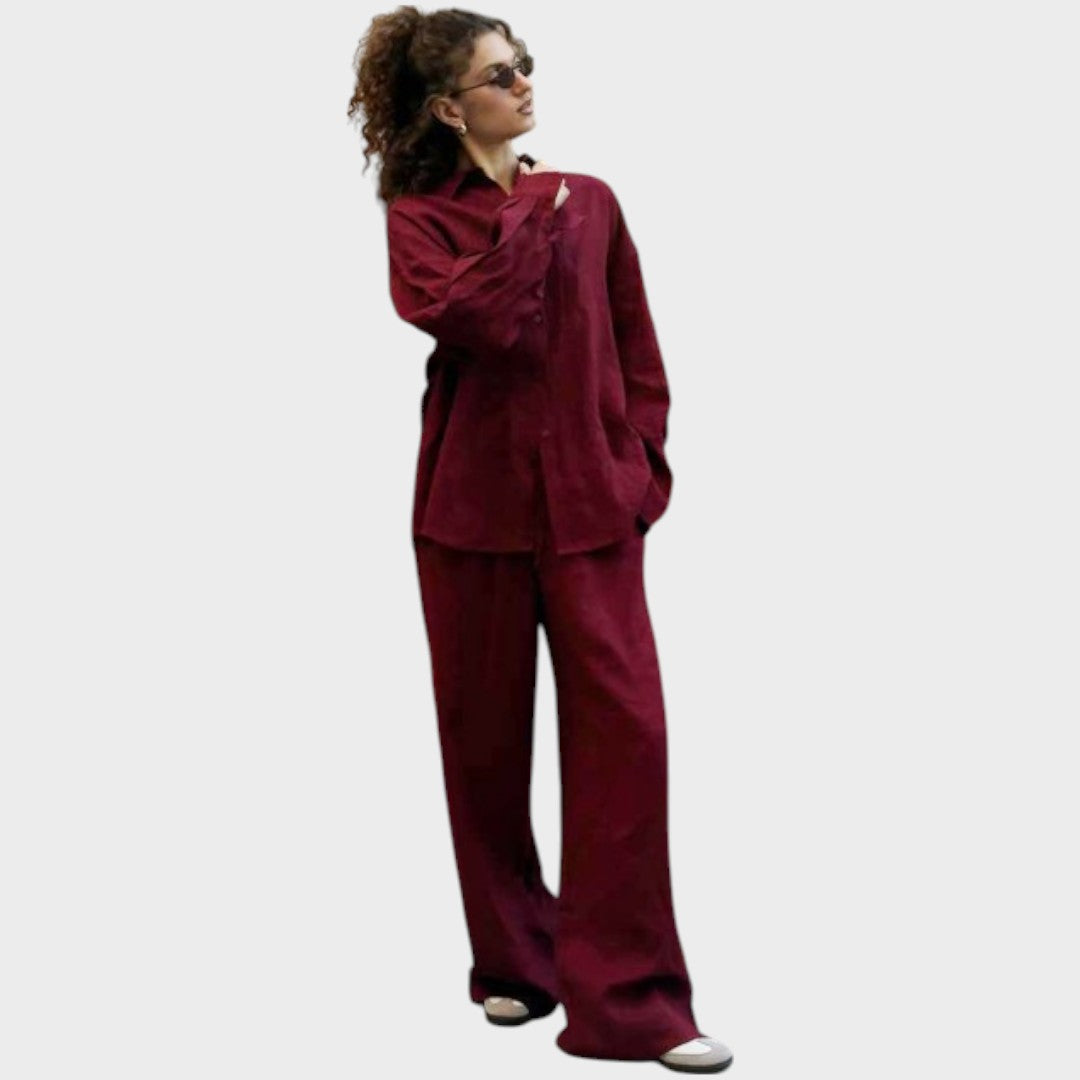 Luna | Conjunto de 3 Peças em Algodão com Camisa Listrada, Cropped e Calça Pantalona