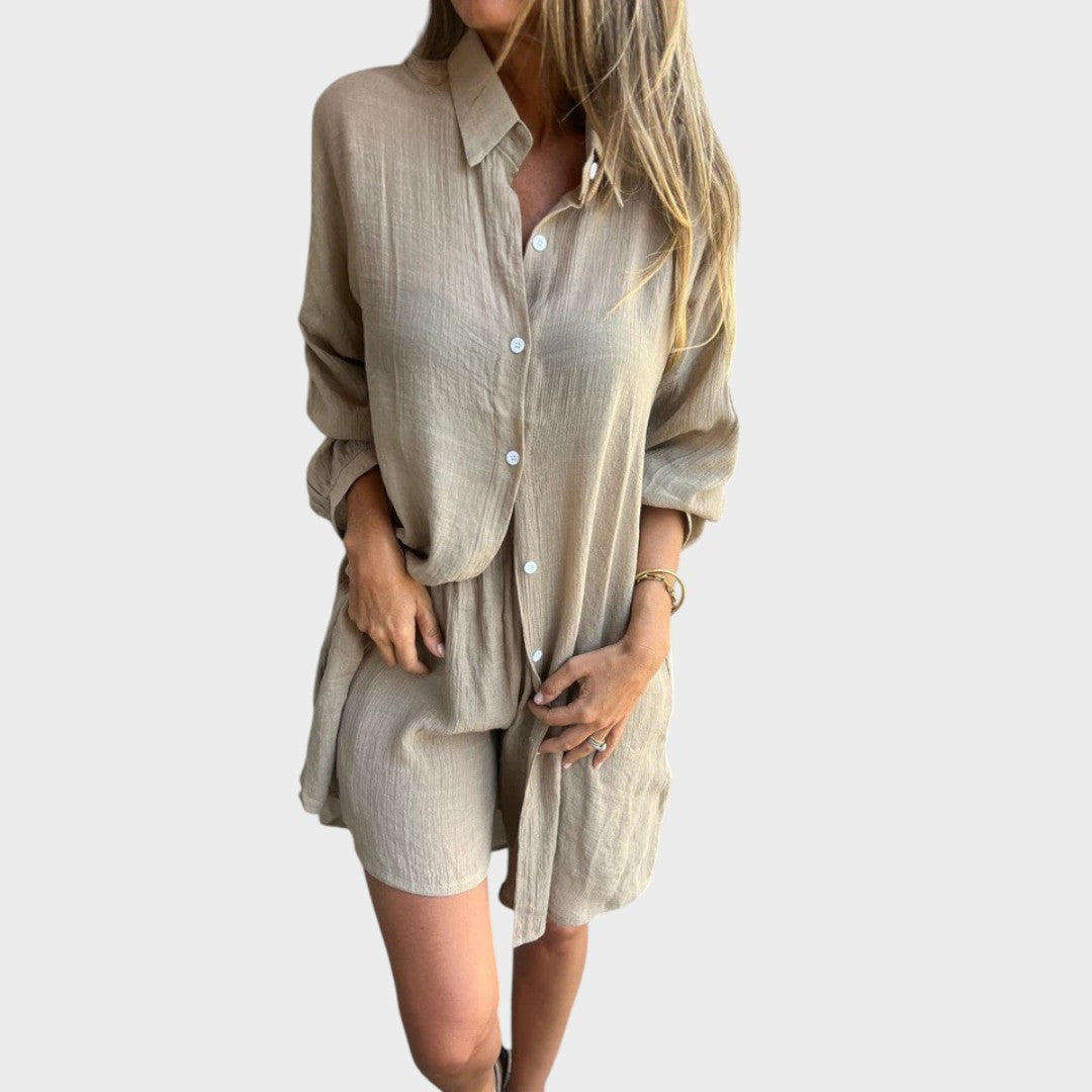 Nora | Conjunto de Camisa e Shorts de Linho Leve e Confortável para o Dia a Dia