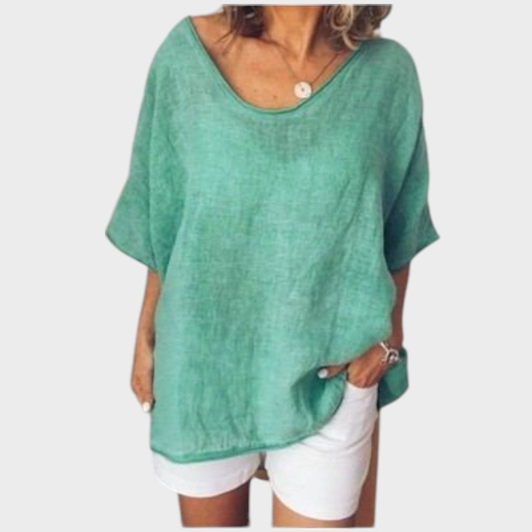 Grace | Blusa Básica Solta de Manga Curta com Cobertura no Quadril