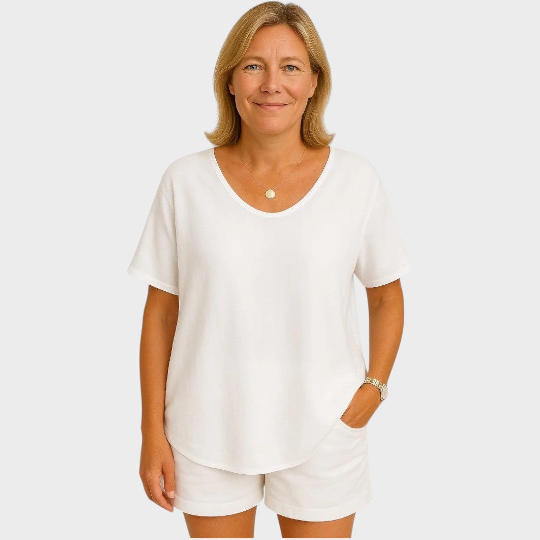 Grace | Blusa Básica Solta de Manga Curta com Cobertura no Quadril