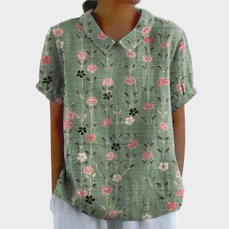Lina | Blusa Floral de Linho Leve e Descontraída