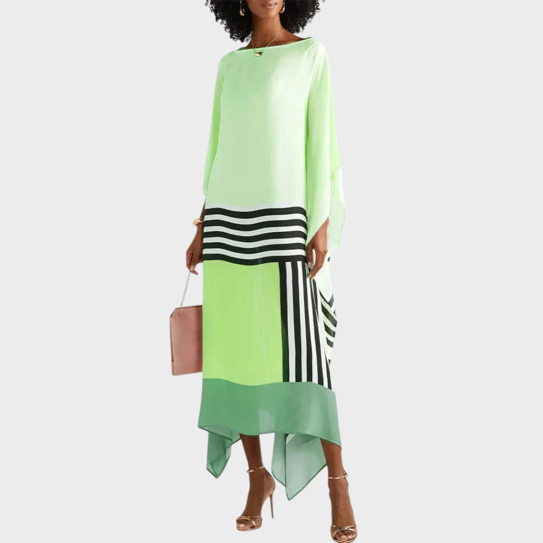 Sora | Vestido Elegante com Estampa Geométrica e Mangas Morcego