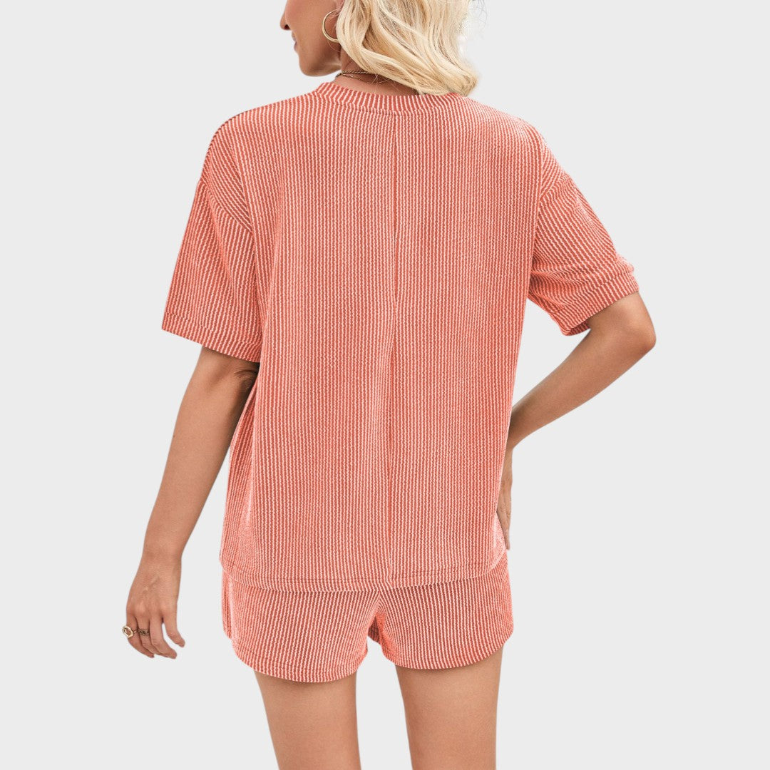 Esmeralda | Conjunto Canelado de Duas Peças com Camiseta e Short