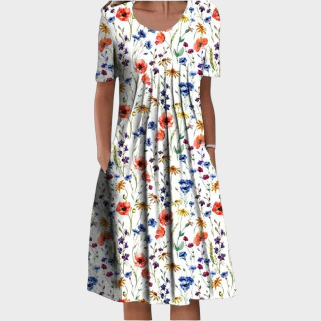 Valéria | Vestido Floral com Frente Plissada