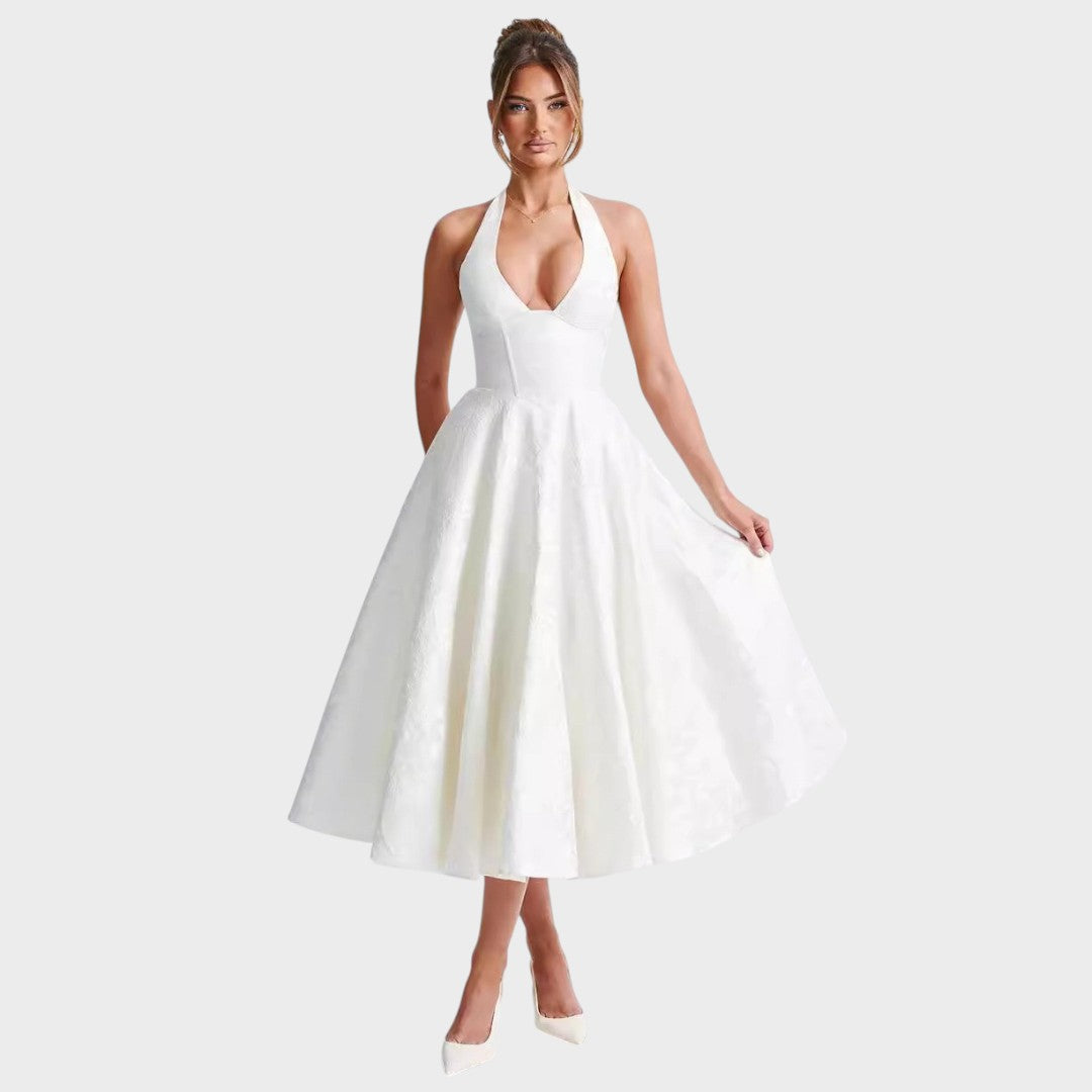 Catalina | Vestido Midi Romântico Fluido para Brunchs e Passeios de Fim de Semana