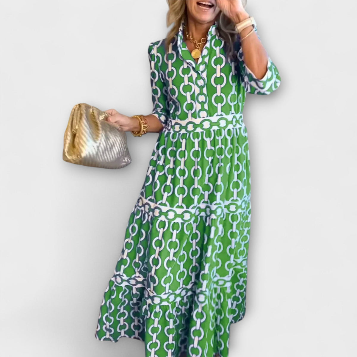 Jude | Vestido Midi com Manga 3/4 e Gola Camisa