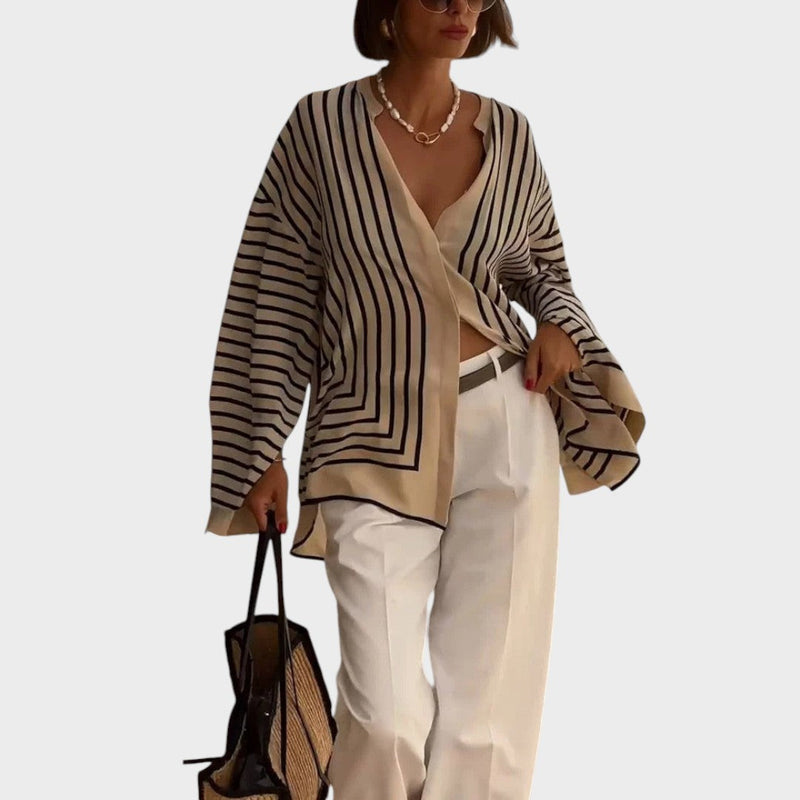 Marbella | Camisa Fluida de Listras em Tons Neutros