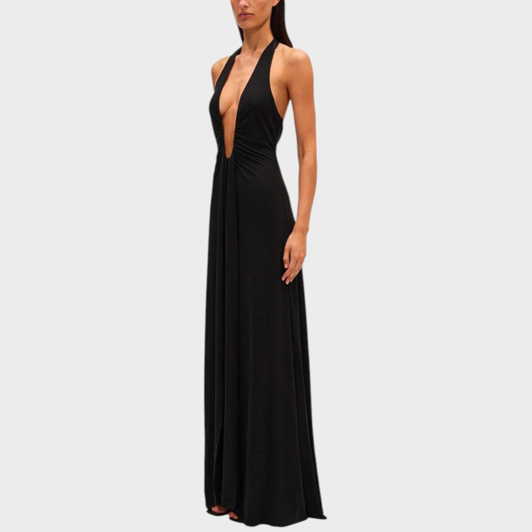 Inala | Vestido de Cupro Fluido com Decote Profundo e Caimento Drapeado