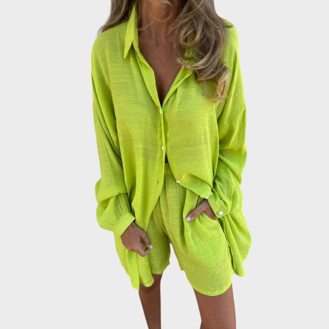 Nora | Conjunto de Camisa e Shorts de Linho Leve e Confortável para o Dia a Dia