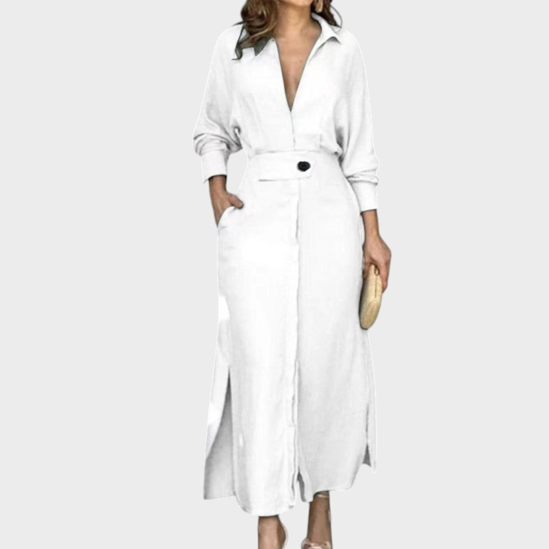 Jeanette | Vestido Longo de Linho com Decote em V e Corte Solto