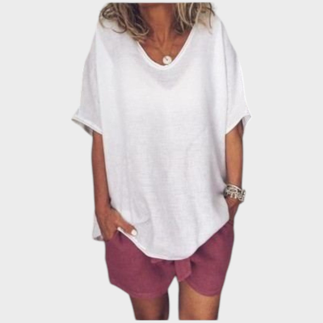 Grace | Blusa Básica Solta de Manga Curta com Cobertura no Quadril