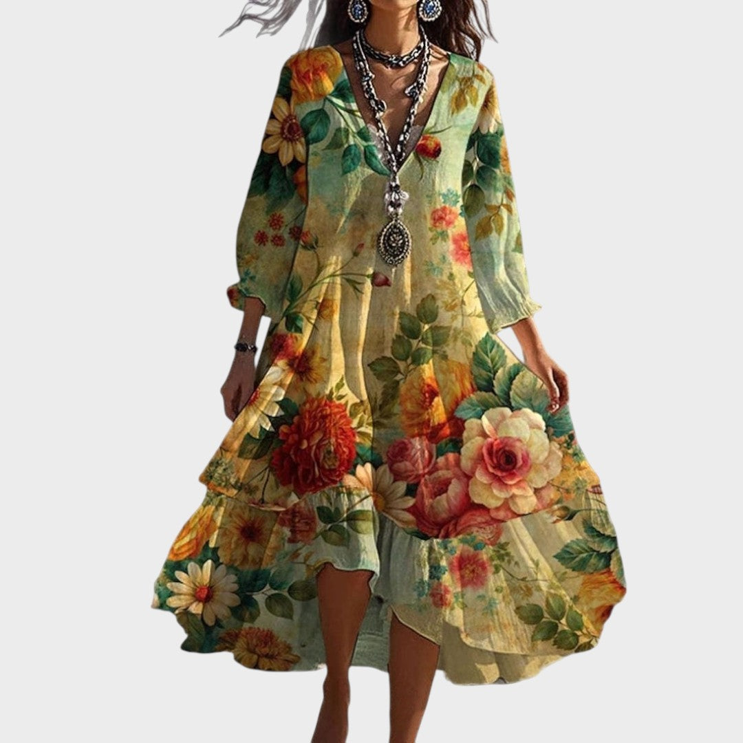 Sophie | Vestido Boho Vintage Floral com Decote em V