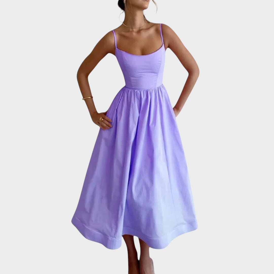 Jovie | Vestido de Alças Finas com Decote Redondo e Cor Lisa