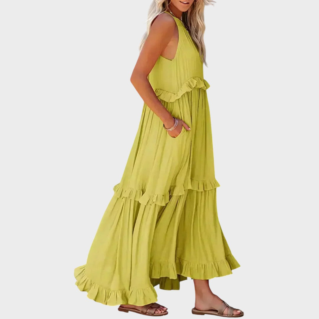 Landry | Vestido Sem Mangas com Acabamento de Babados