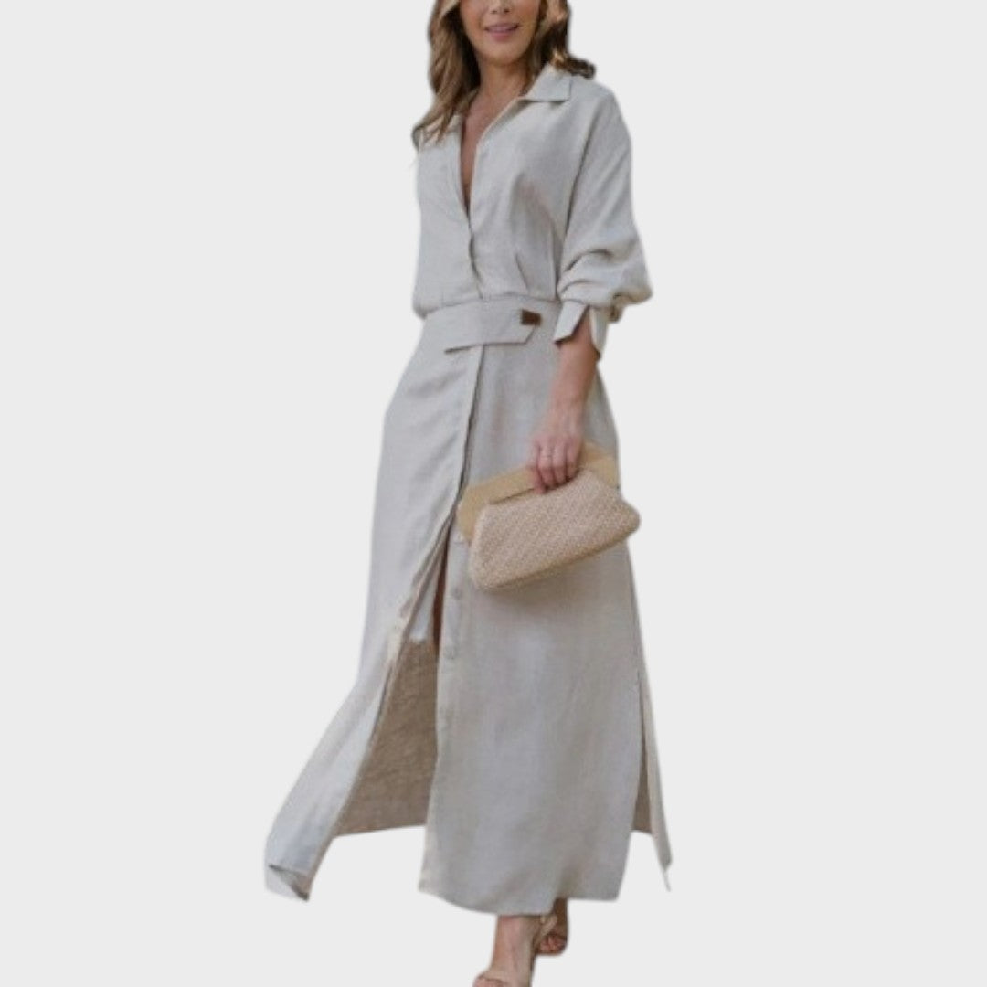 Jeanette | Vestido Longo de Linho com Decote em V e Corte Solto