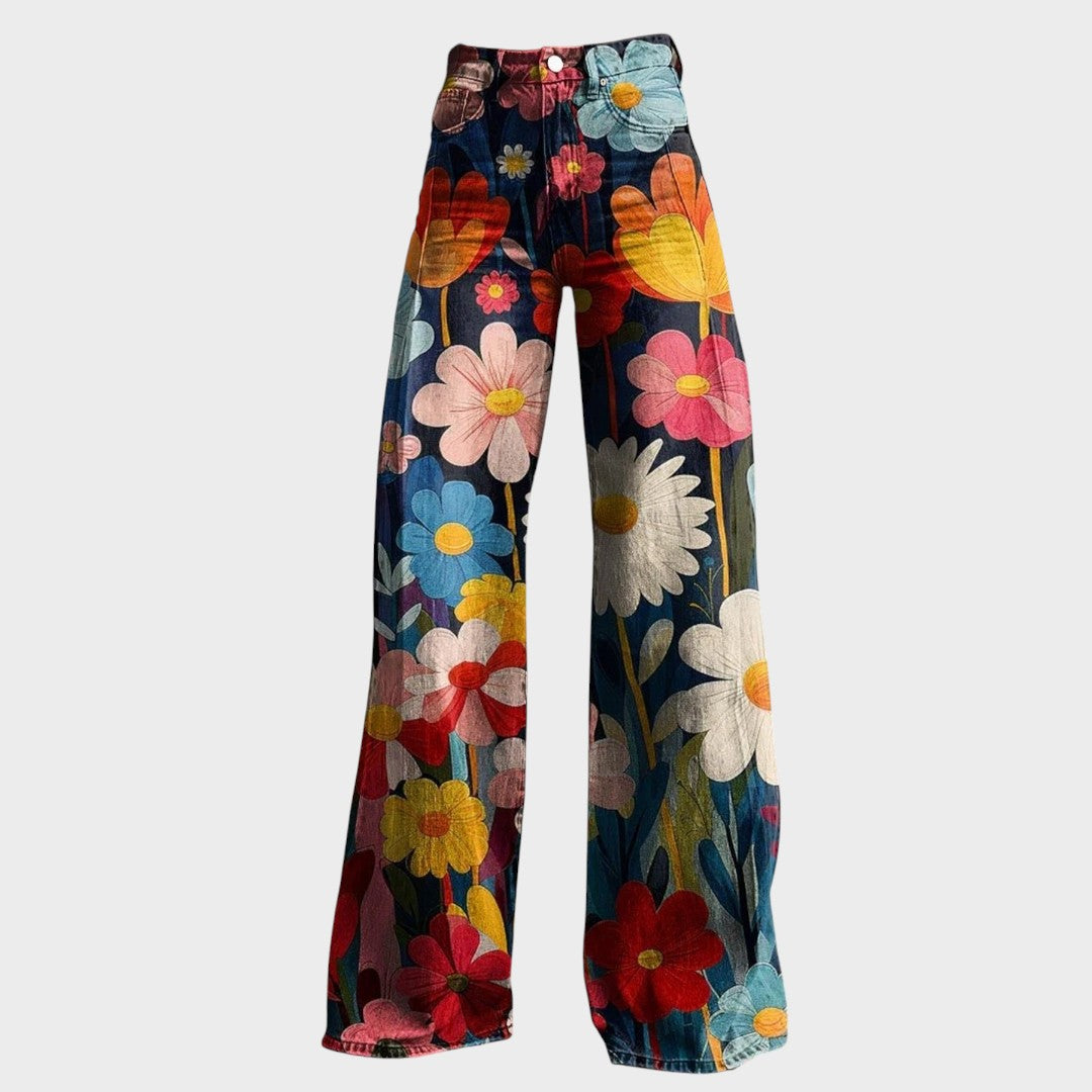 Boho | Calça Vintage de Cintura Alta e Perna Larga