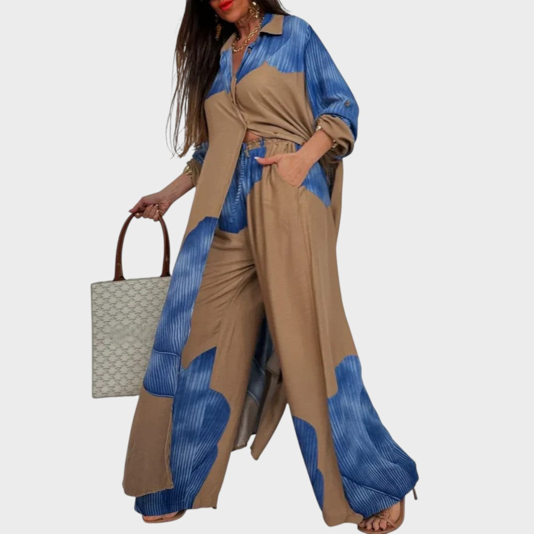 Velmira | Conjunto Elegante de Duas Peças com Blusa Fluida e Calça Pantalona