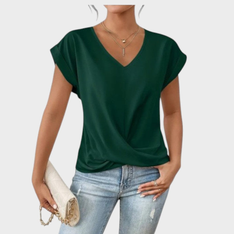 Inga | Camiseta Casual com Decote V Leve e Fluida
