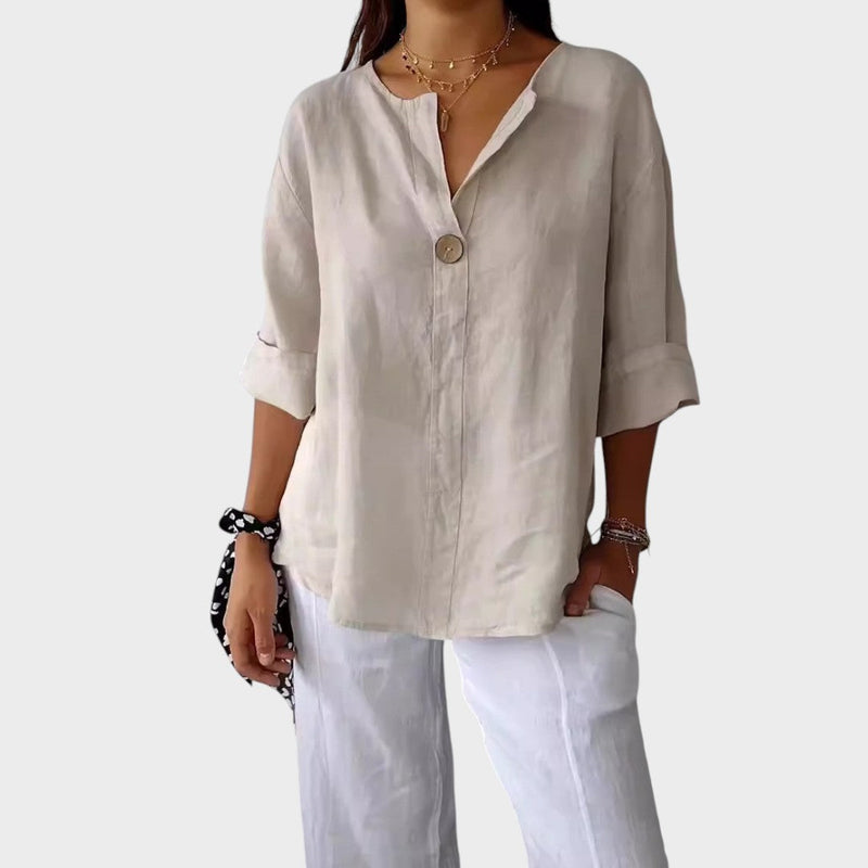 Zamma | Blusa de Linho com Decote V e Elegância Descontraída