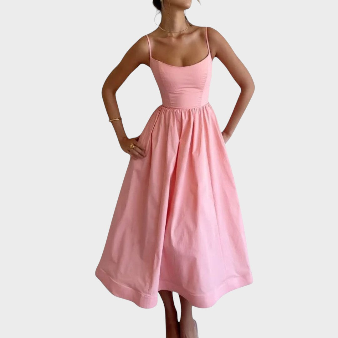 Jovie | Vestido de Alças Finas com Decote Redondo e Cor Lisa