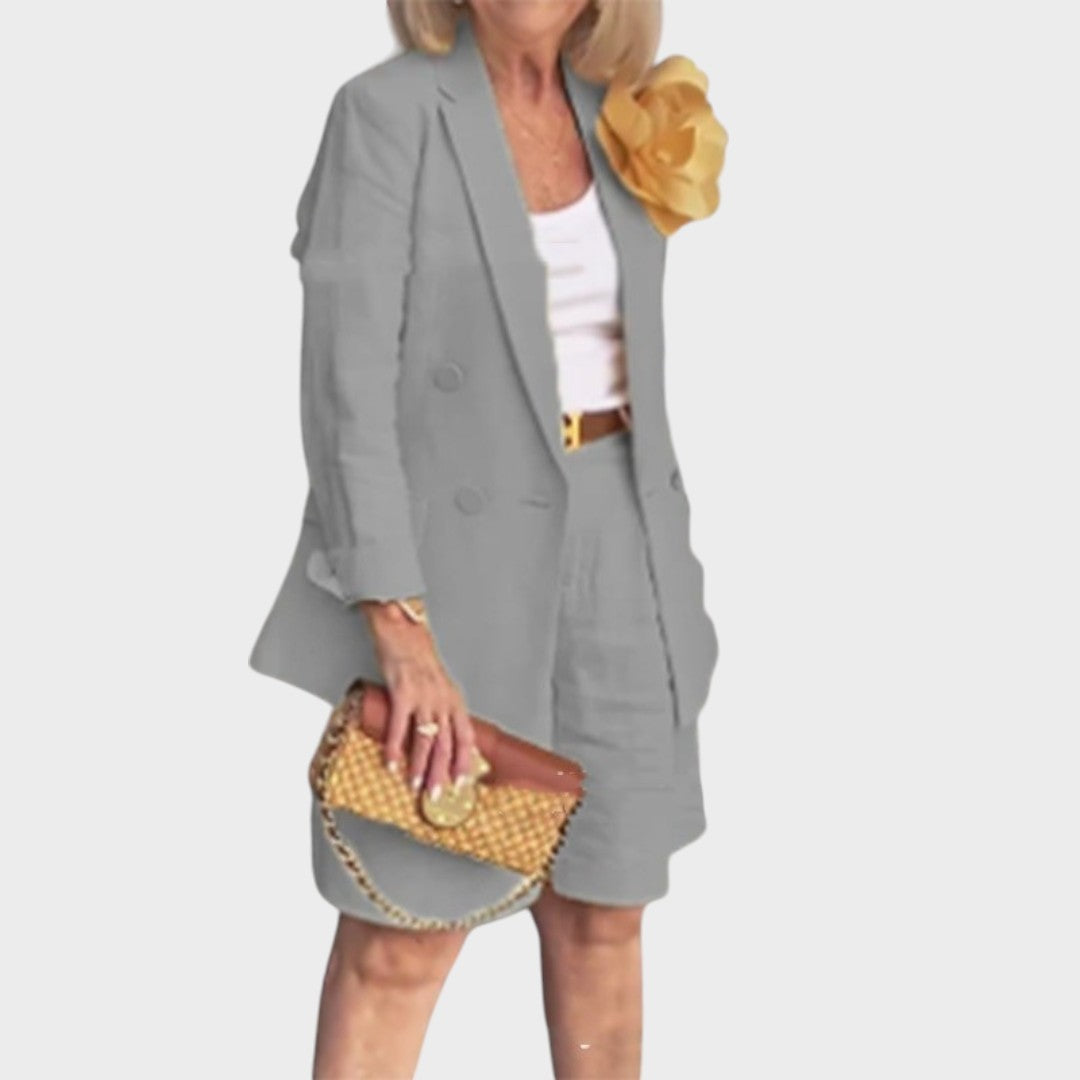 Riley | Conjunto de Linho com Blazer de Manga 3/4 e Short de Cintura Alta