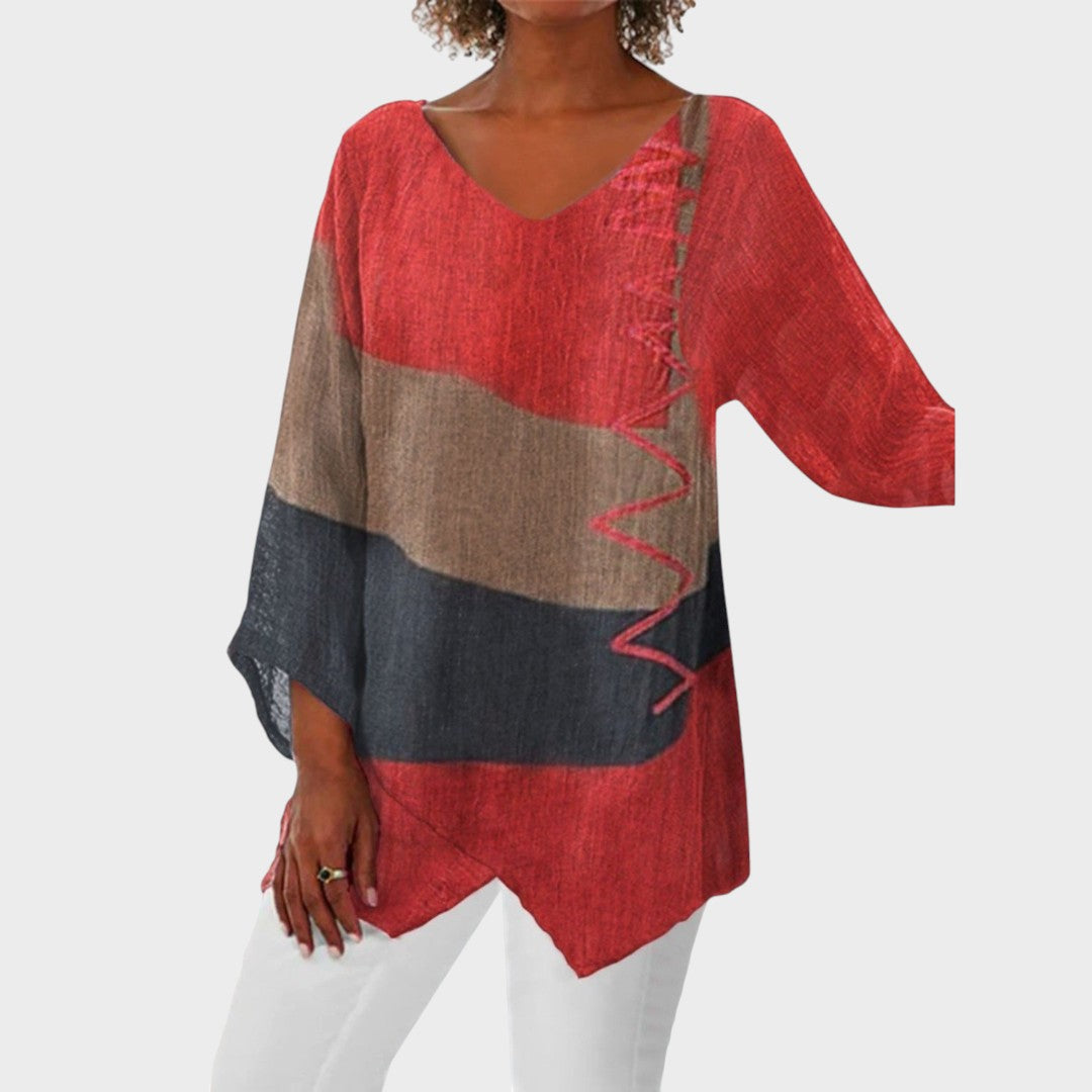 Harper | Blusa Decote V com Design Color Block