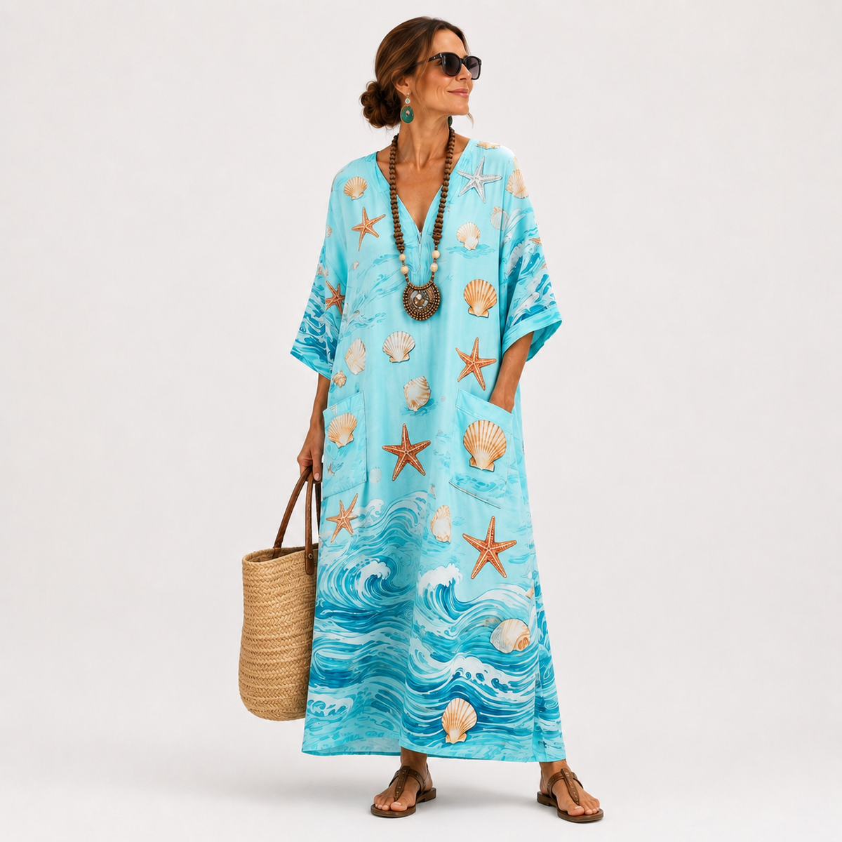 Caftan Lucía Turquesa e Marinho