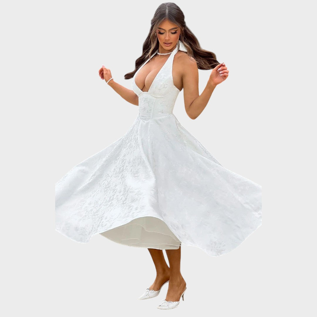 Catalina | Vestido Midi Romântico Fluido para Brunchs e Passeios de Fim de Semana