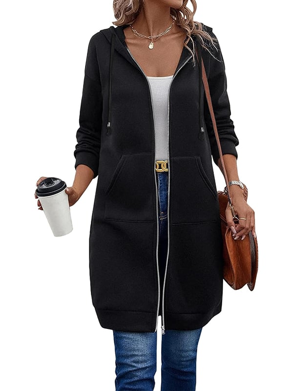 Dfida - Moletom com Capuz e Zíper em Fleece Casual