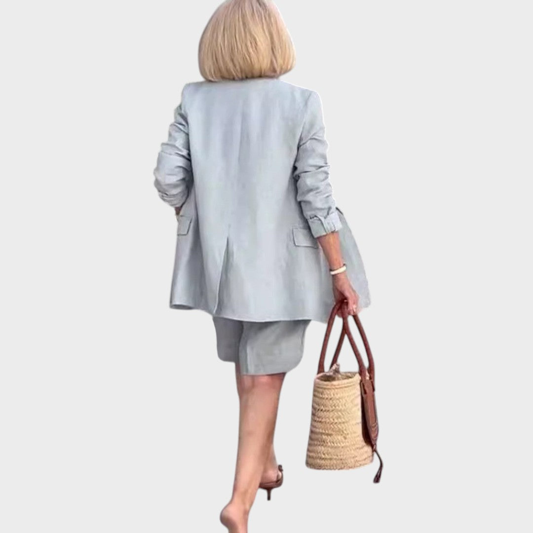 Riley | Conjunto de Linho com Blazer de Manga 3/4 e Short de Cintura Alta
