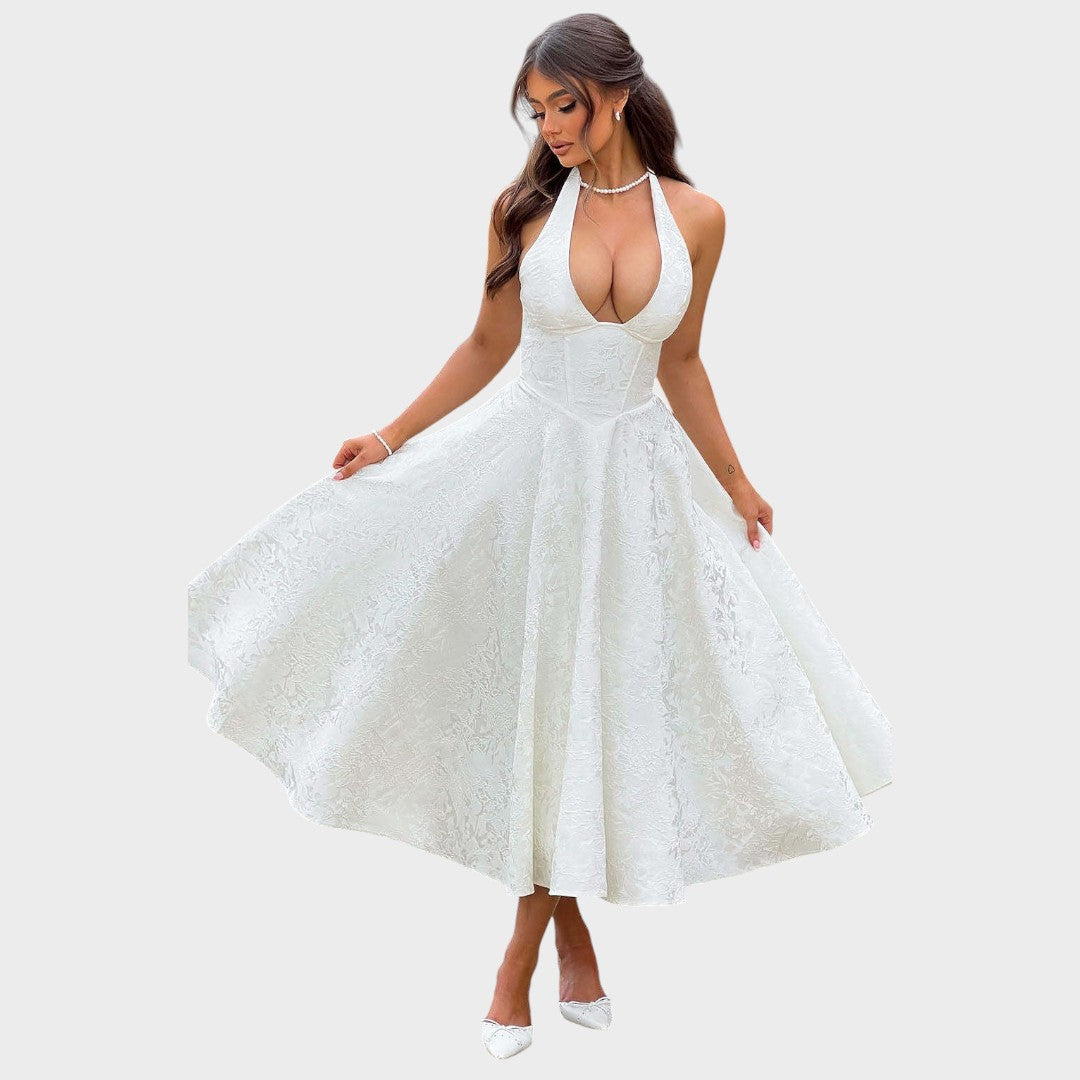Catalina | Vestido Midi Romântico Fluido para Brunchs e Passeios de Fim de Semana