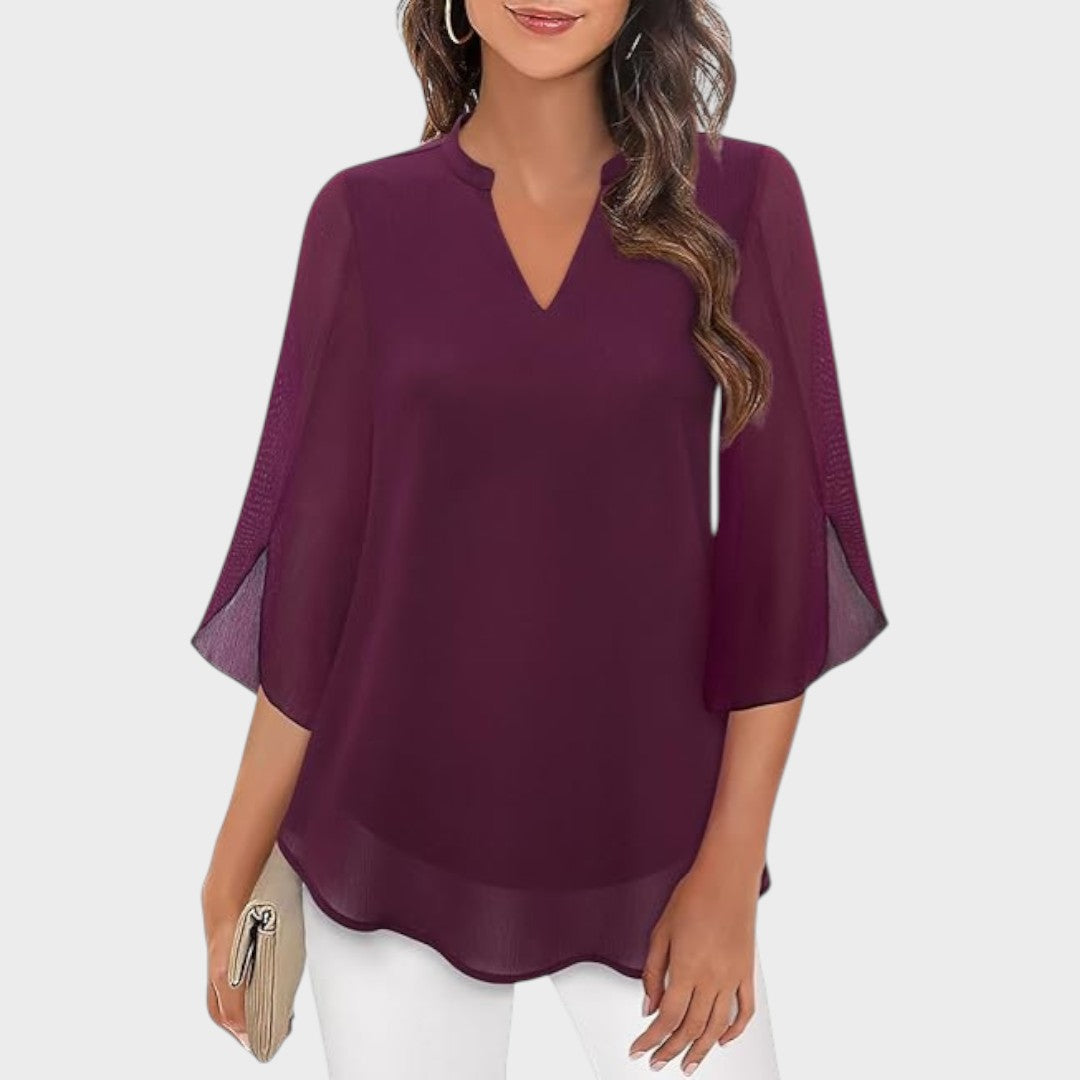 Marina | Blusa Manga 3/4 Fluida com Decote V