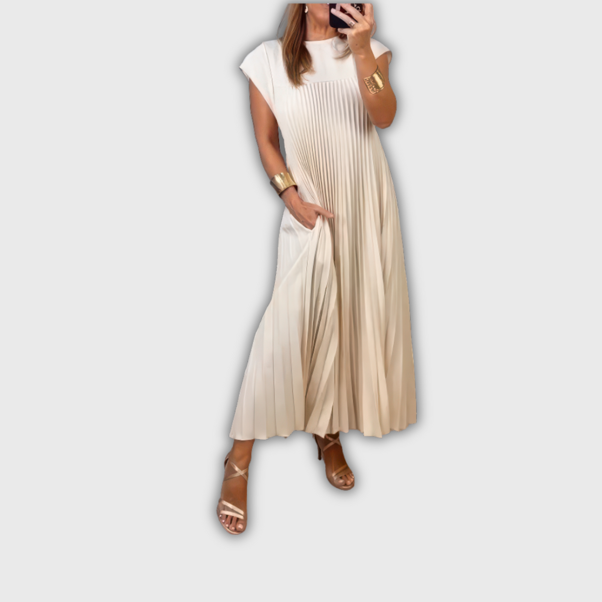 Celine | Vestido Plissado Fluido e Solto para Tardes Ensolaradas e Ocasiões Especiais