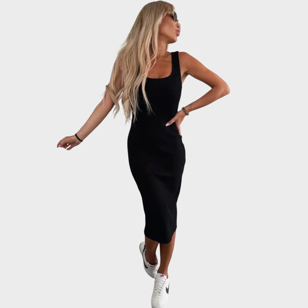 Karin | Conjunto de Vestido Midi e Jaqueta Bomber de Malha Canelada
