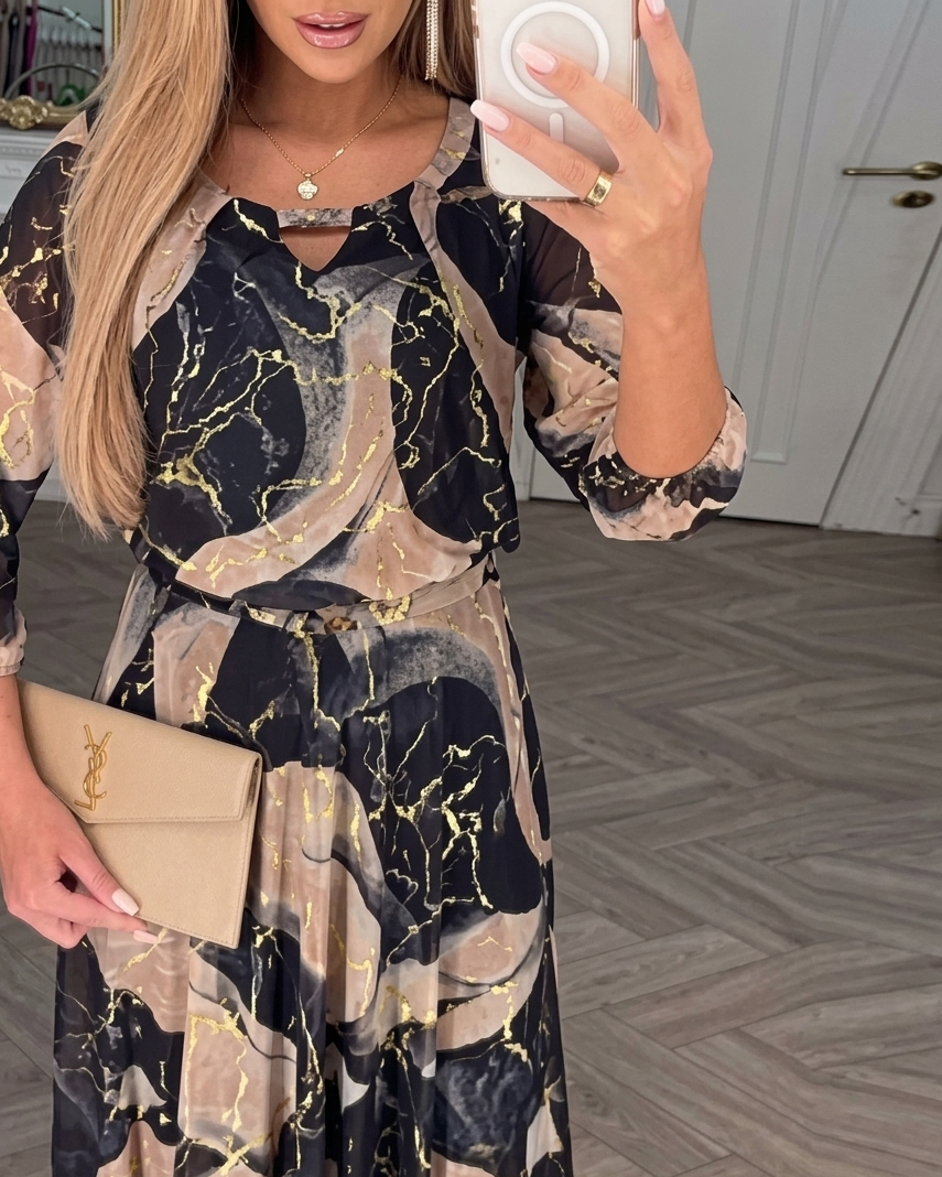 Valerie | Vestido Fluido e Vaporoso Elegante com Estampa que Realça a Silhueta