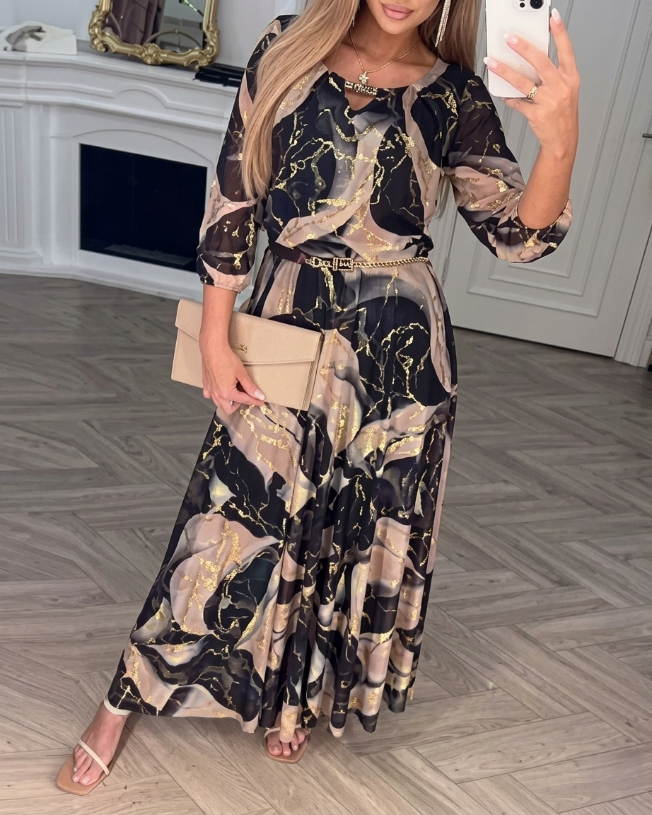 Valerie | Vestido Fluido e Vaporoso Elegante com Estampa que Realça a Silhueta