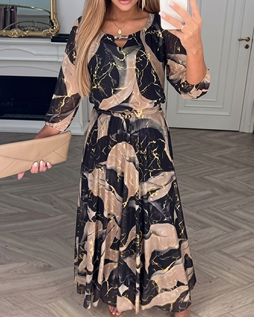 Valerie | Vestido Fluido e Vaporoso Elegante com Estampa que Realça a Silhueta