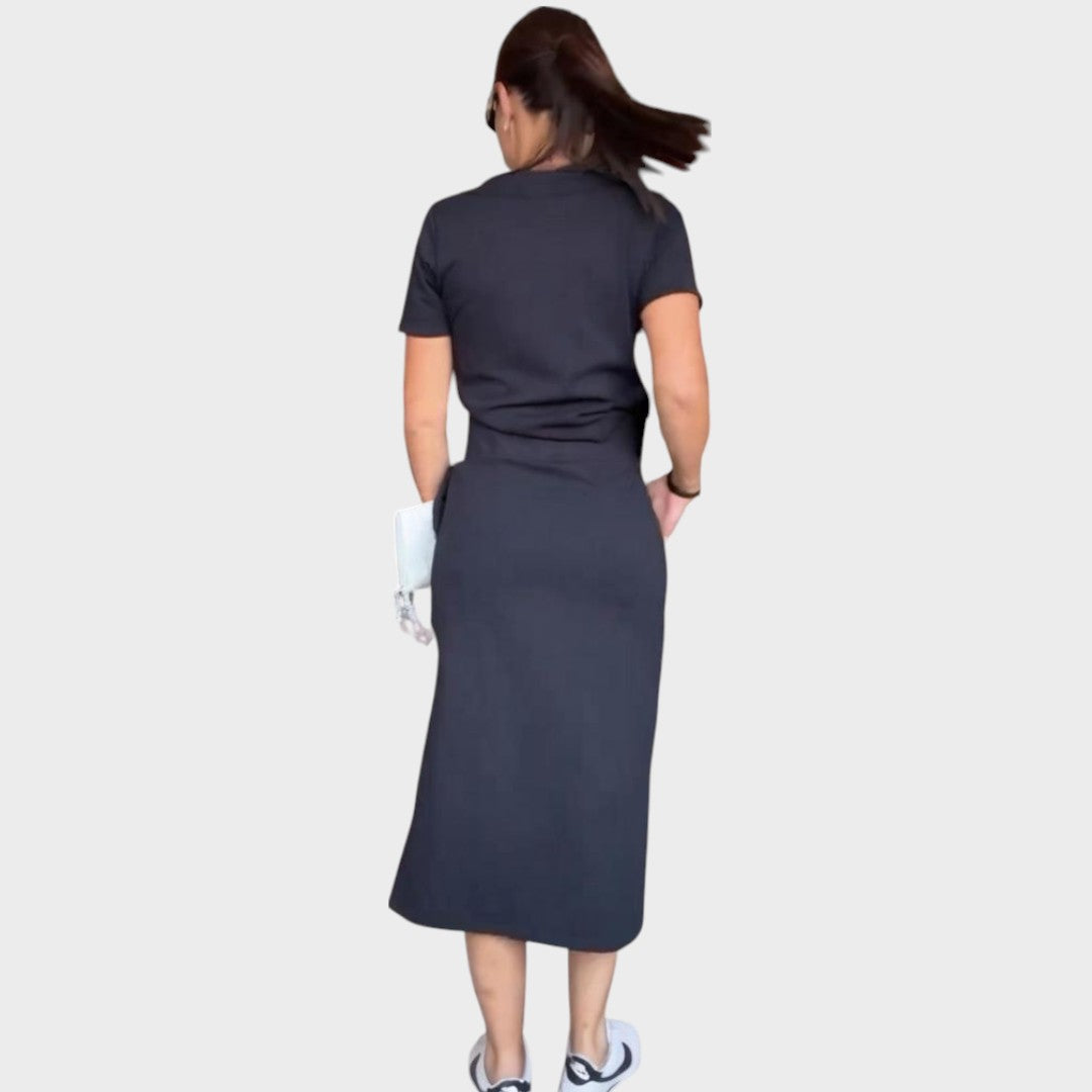 Aria | Conjunto de Top com Decote em V e Saia Midi de Cintura Alta com Cordão